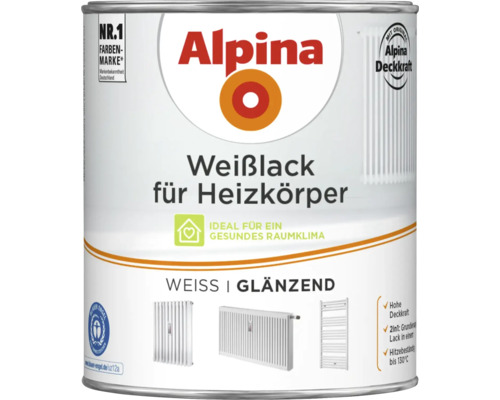 Alpina Weißlack für Heizkörper glänzend weiß 750 ml Alpina Weißlack für Heizkörper in Weiß glänzend