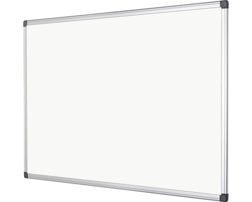 Weiße, unbeschriebene Magnettafel mit silberfarbenem Rahmen.