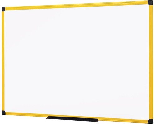 Weißes Whiteboard mit gelbem Rahmen