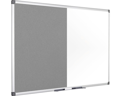 Kombination aus Whiteboard und grauer Pinnwand mit Aluminiumrahmen.