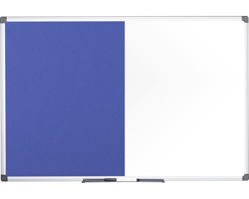Kombitafel Filztafel und Whiteboard magnetisch weiß blau 90x60 cm Kombination aus Whiteboard und Pinnwand mit silberfarbenem Rahmen