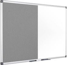 Kombination aus Whiteboard und grauer Pinnwand mit Aluminiumrahmen
