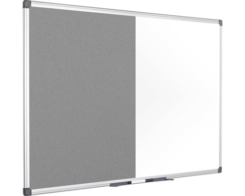 Kombination aus Whiteboard und grauer Pinnwand mit Aluminiumrahmen
