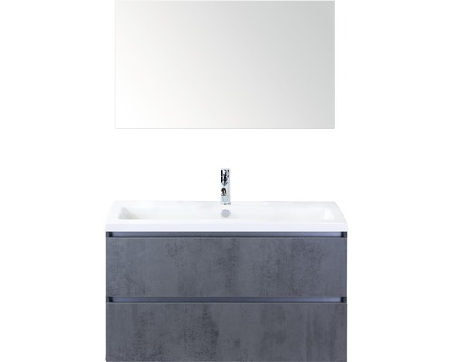 Badmöbel-Set Sanox Vogue BxHxT 101 x 169 x 41 cm Frontfarbe beton anthrazit mit Waschtisch Keramik weiß und Keramik-Waschtisch Spiegel Waschtischunterschrank