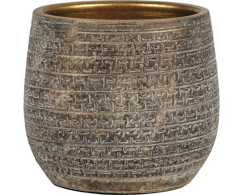 Übertopf innen Passion für Pottery Solano Ø 16 cm H 14 cm Ton altgold Dekorative Pflanzschale mit Musterverzierung für den Innenbereich.