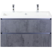 Waschtischunterschrank mit zwei Schubladen, Aufsatzwaschbecken und zwei Armaturen