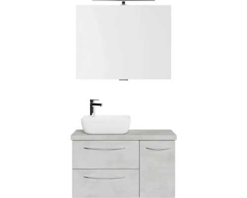 Badmöbel-Set Pelipal Serie 4035 BxHxT 90 x 200 x 44,5 cm Frontfarbe grau Badmöbelset 5-teilig und mehr mit Waschtisch Keramik weiß und Keramik-Waschtisch Waschtischunterschrank Spiegel mit LED-Beleuchtung Waschtischplatte Unterschrank