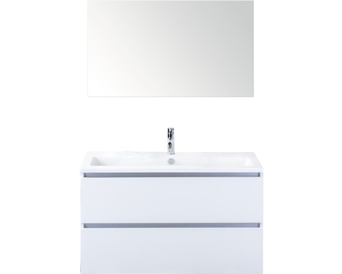 Badmöbel-Set Sanox Vogue BxHxT 101 x 169 x 41 cm Frontfarbe weiß hochglanz mit Waschtisch Keramik weiß und Keramik-Waschtisch Spiegel Waschtischunterschrank