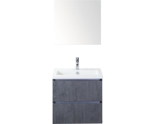 Badmöbel-Set Sanox Vogue BxHxT 61 x 169 x 41 cm Frontfarbe beton anthrazit mit Waschtisch Keramik weiß und Keramik-Waschtisch Spiegel Waschtischunterschrank