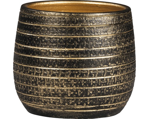Übertopf innen Passion für Pottery Solano Ø 16 cm H 14 cm Ton schwarz/gold Dekorativer Pflanztopf mit horizontalem Muster