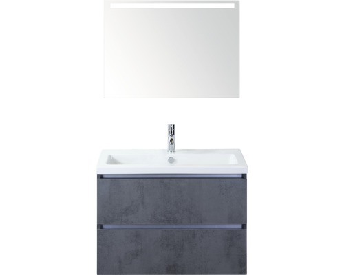 Badmöbel-Set Sanox Vogue BxHxT 81 x 169 x 41 cm Frontfarbe beton anthrazit mit Waschtisch Keramik weiß und Keramik-Waschtisch Waschtischunterschrank Spiegel mit LED-Beleuchtung