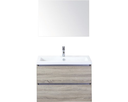 Badmöbel-Set Sanox Vogue BxHxT 81 x 169 x 41 cm Frontfarbe eiche grau mit Waschtisch Keramik weiß und Keramik-Waschtisch Spiegel Waschtischunterschrank