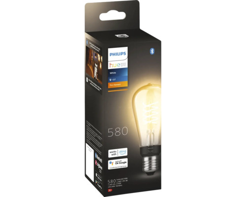 Philips Hue White E27 Filament Lampe in Produktverpackung