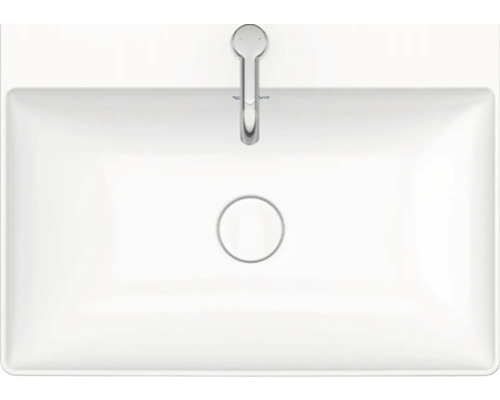 Aufsicht eines weißen Waschbeckens mit Armatur