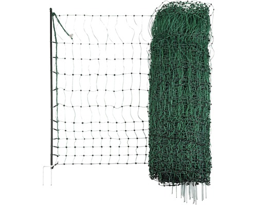 Geflügelnetz Doppelspitze elektrisch leitend 2500 x 106 cm grün Elektrischer Geflügelzaun mit Rolle