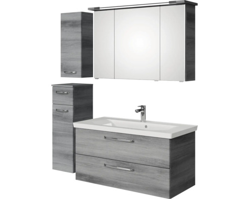 Badezimmerset mit Waschtisch, Spiegelschrank und Hochschrank im modernen Design