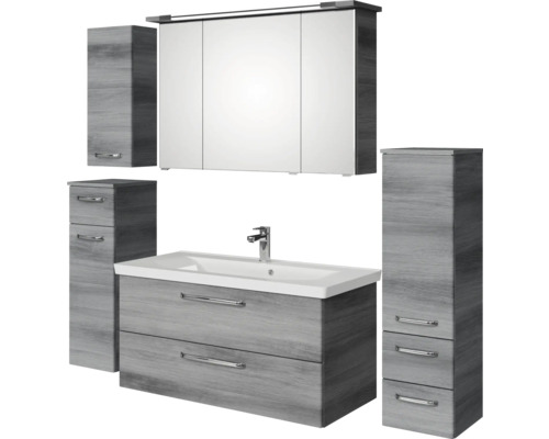 Badezimmermöbelset mit Waschtisch, Spiegelschrank und Hochschränken