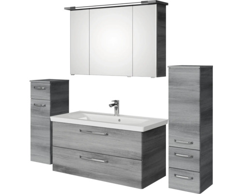Badezimmermöbelset mit Waschbeckenunterschrank, Spiegelschrank und Hochschränken