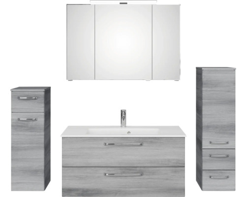 Badmöbel-Set Pelipal Kumba BxHxT 167 x 200 x 50 cm Frontfarbe graphit struktur quer 5-teilig und mehr mit Mineralguss-Waschtisch, Midischrank und Unterschrank 99.1070126192 Komplette Badezimmereinrichtung mit Waschtisch, Spiegelschrank und Hochschränken