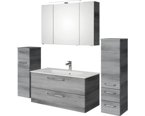 Badezimmerset mit Waschtischunterschrank, Spiegelschrank und Hochschränken