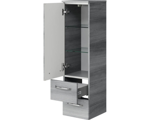 Hochschrank mit Tür, Schubladen und Glasböden für Badezimmer