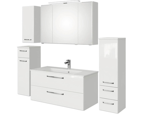 Badezimmermöbelset mit Waschtisch, Spiegelschrank und Hochschränken