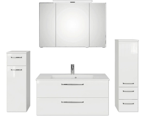 Badmöbel-Set Pelipal Kumba BxHxT 167 x 200 x 50 cm Frontfarbe weiß glanz 5-teilig und mehr mit Mineralguss-Waschtisch weiß, Midischrank und Unterschrank 99.1070126092 Badezimmer-Set mit Waschtisch, Spiegelschrank und zwei Hochschränken