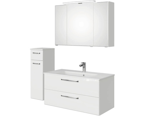 Weißes Badezimmermöbelset mit Spiegelschrank, Waschtisch und Seitenschrank