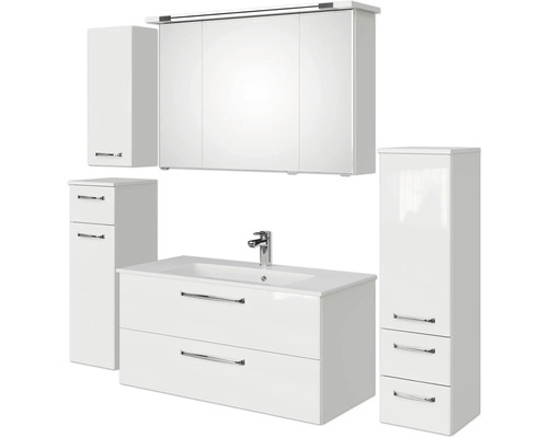 Badezimmermöbelset mit Waschtisch, Spiegelschrank und Hochschränken