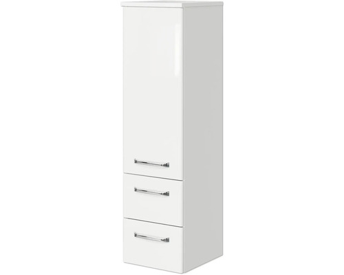 Weißer Bad-Hängeschrank mit drei Schubladen und Griffen