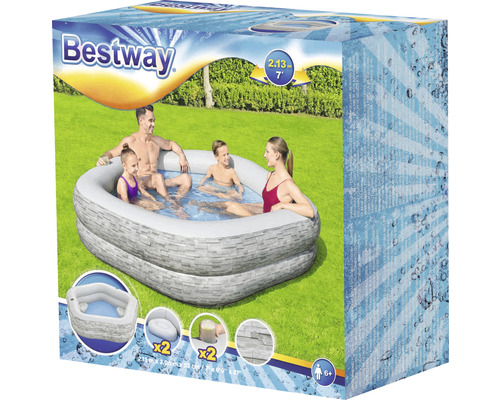 Bestway Schwimmbecken Verpackung mit Familie im Pool