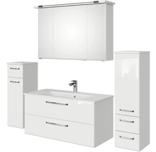 Badezimmer-Set mit Waschbecken, Unterschrank, Spiegelschrank und Hochschränken