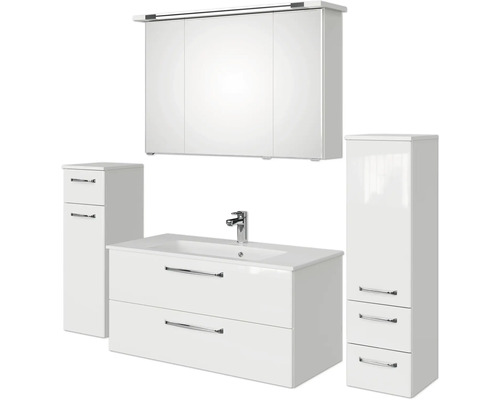 Badezimmer-Set mit Waschbecken, Unterschrank, Spiegelschrank und Hochschränken