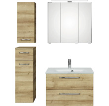 Badmöbel-Set Pelipal Kumba BxHxT 107 x 200 x 50 cm Frontfarbe eiche riviera 5-teilig und mehr mit Glas-Waschtisch weiß, Unterschrank und Wandschrank 99.770326471