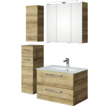 Badmöbel-Set Pelipal Kumba BxHxT 107 x 200 x 50 cm Frontfarbe eiche riviera 5-teilig und mehr mit Glas-Waschtisch weiß, Unterschrank und Wandschrank 99.770326471