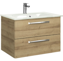 Badmöbel-Set Pelipal Kumba BxHxT 107 x 200 x 50 cm Frontfarbe eiche riviera 5-teilig und mehr mit Glas-Waschtisch weiß, Unterschrank und Wandschrank 99.770326471
