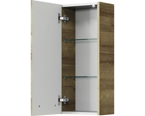 Geöffneter Spiegelschrank mit zwei Glasböden