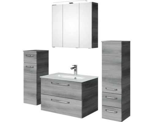 Badezimmerset mit Waschtisch, Spiegelschrank und Hochschränken
