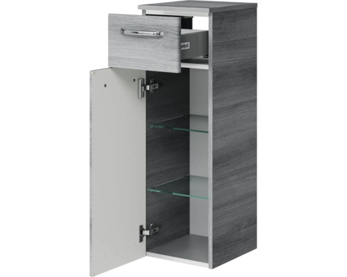 Offener Badezimmer-Hängeschrank mit Schublade und Glasböden