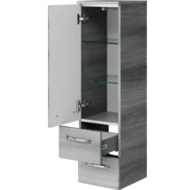 Offener Badezimmer Hochschrank mit Schubladen und Glasböden.