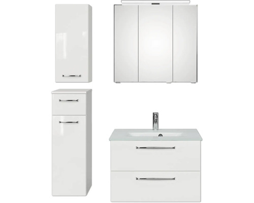 Badmöbel-Set Pelipal Kumba BxHxT 107 x 200 x 50 cm Frontfarbe weiß 5-teilig und mehr mit Glas-Waschtisch weiß, Unterschrank und Wandschrank 99.770326094