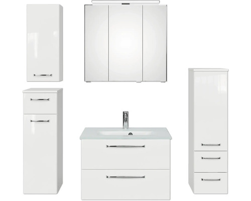 Badmöbel-Set Pelipal Kumba BxHxT 137 x 200 x 50 cm Frontfarbe weiß 5-teilig und mehr mit Glas-Waschtisch weiß, Hochschrank, Unterschrank und Wandschrank 99.770326093