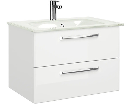 Waschtisch mit Unterschrank, zwei Schubladen, Aufsatzwaschbecken und Armatur