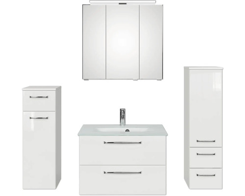 Badmöbel-Set Pelipal Kumba BxHxT 137 x 200 x 50 cm Frontfarbe weiß 5-teilig und mehr mit Glas-Waschtisch weiß, Hochschrank und Unterschrank 99.770326092