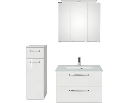 Badmöbel-Set Pelipal Kumba BxHxT 107 x 200 x 50 cm Frontfarbe weiß 4-teilig mit Glas-Waschtisch weiß und Unterschrank 99.770326091