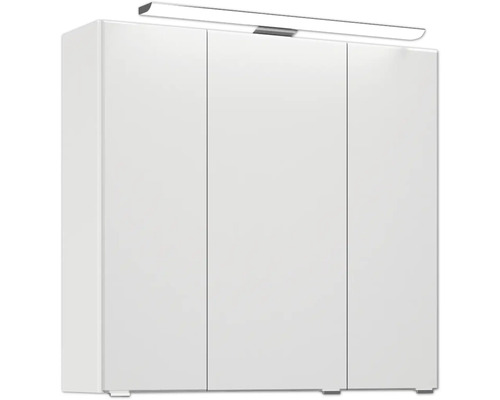 Weißer Badezimmerschrank mit drei Türen und Beleuchtung