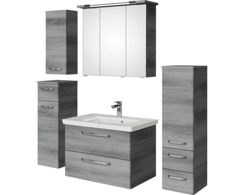 Badezimmermöbelset mit Waschtisch, Spiegelschrank und Hochschränken