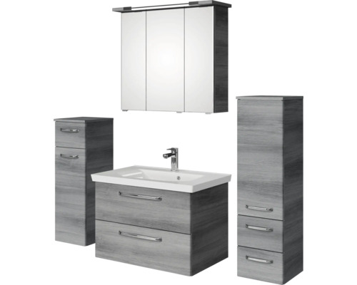 Badezimmermöbel Set mit Waschtisch, Spiegelschrank und zwei Hochschränken