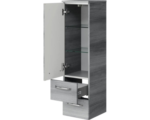 Badezimmerschrank mit Tür, Glasböden und zwei Schubladen