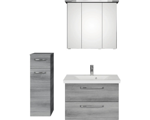 Badmöbel-Set Pelipal Kumba BxHxT 110 x 200 x 51 cm Frontfarbe graphit struktur quer 4-teilig mit Mineralguss-Waschtisch und Unterschrank 99.770225191 Badezimmerset mit Waschtischunterschrank, Waschbecken, Spiegelschrank und Seitenschrank